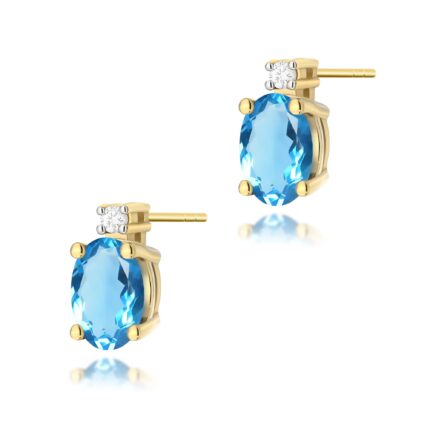 Cercei Aur 14K cu Topaz Albastru 1.00 ct si Diamant Natural  0.03 ct