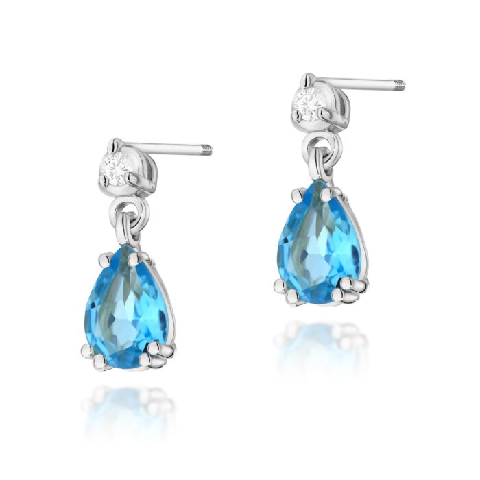 Cercei Aur 14K cu Topaz Albastru 1.80 ct si Diamante Naturale 0.04 ct - Imagine 3