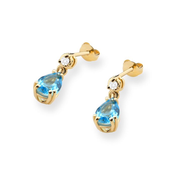 Cercei Aur 14K cu Topaz Albastru 1.80 ct si Diamante Naturale 0.04 ct - Imagine 2
