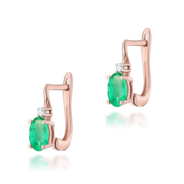 Cercei Aur 14K cu Smarald 0.80 ct si Diamante 0.029 ct - Imagine 3