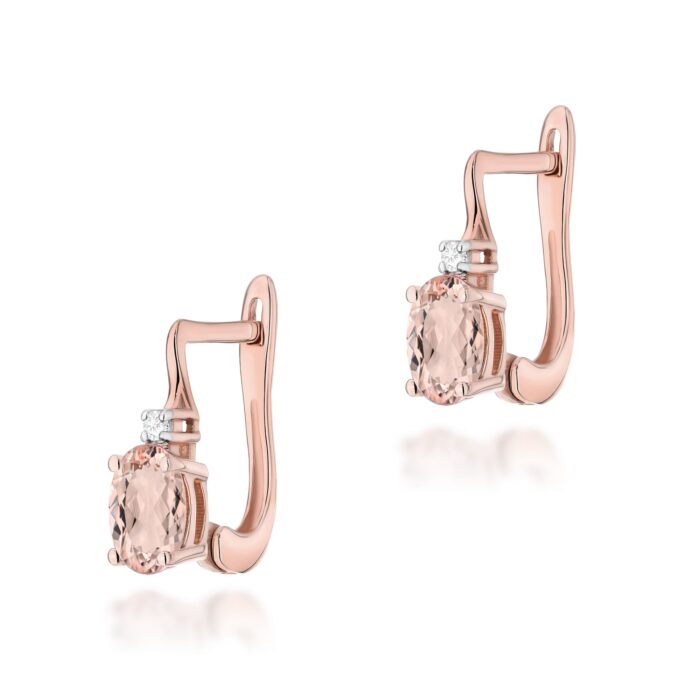 Cercei Aur 14K cu Morganit 0.80 ct si Diamante 0.029 ct - Imagine 3