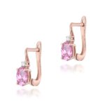Cercei Aur 14K cu Safir Roz 0.90 ct si Diamante 0.029 ct - Imagine 3