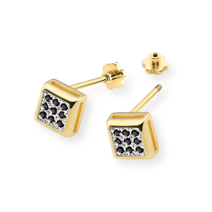Cercei Aur 14K K0036 Diamante Negre Șurub - Imagine 2