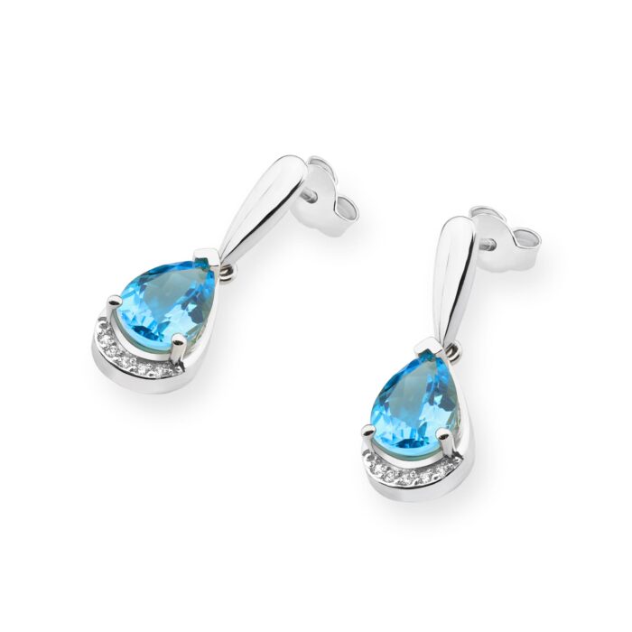Cercei Aur 14K cu Topaz Albastru 2.80 ct si Diamante Naturale 0.05 ct - Imagine 4