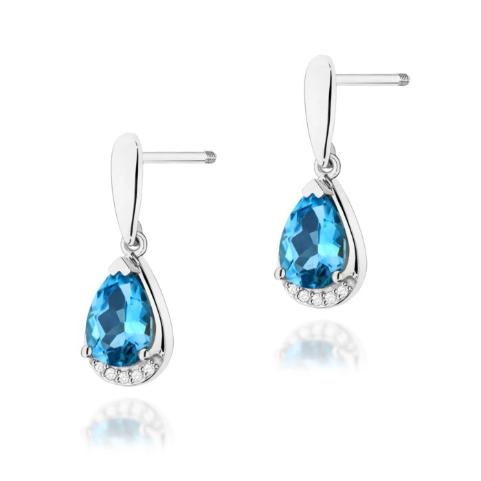 Cercei Aur 14K cu Topaz Albastru 2.80 ct si Diamante Naturale 0.05 ct - Imagine 3