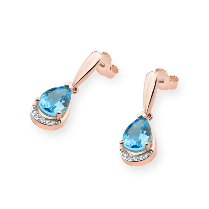 Cercei Aur 14K cu Topaz Albastru 2.80 ct si Diamante Naturale 0.05 ct - Imagine 6