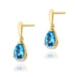 Cercei Aur 14K cu Topaz Albastru 2.80 ct si Diamante Naturale 0.05 ct