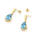 Cercei Aur 14K cu Topaz Albastru 2.80 ct si Diamante Naturale 0.05 ct - Imagine 2