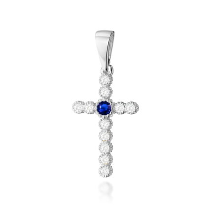 Pandantiv Cruce Aur 14K cu Safir 0.15 ct si Diamante