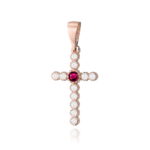 Pandantiv Cruce Aur 14K cu Rubin 0.15 ct si Diamante - Imagine 3