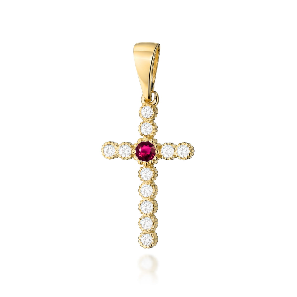 K008-Z-585-R_0.15.jpg Pandantiv Cruce Aur 14K cu Rubin 0.15 ct si Diamante - Imagine 1