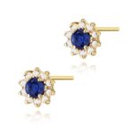 Cercei Aur 14K cu Safir 0.30 ct si Diamante Naturale 0.18 ct