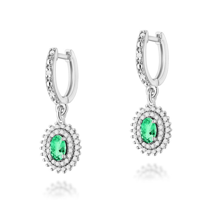 Cercei Aur 14k cu Smarald 0.80 ct si Diamante Naturale 0.44 ct - Imagine 3