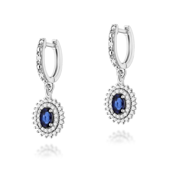 Cercei Aur 14k cu Safir 0.80 ct si Diamante Naturale 0.44 ct - Imagine 3
