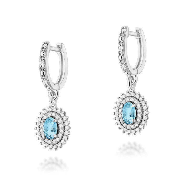 Cercei Aur 14k cu Topaz Albastru 1.00 ct si Diamante Naturale 0.44 ct - Imagine 3