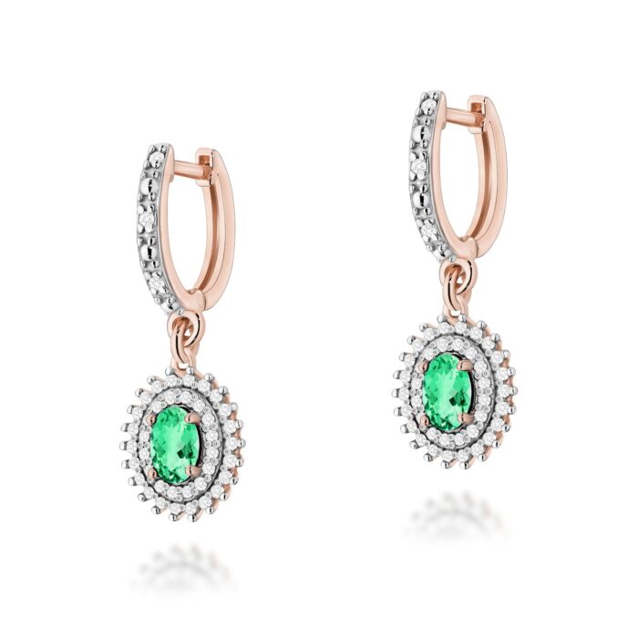 Cercei Aur 14k cu Smarald 0.80 ct si Diamante Naturale 0.44 ct - Imagine 5