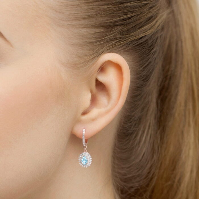 Cercei Aur 14k cu Topaz Albastru 1.00 ct si Diamante Naturale 0.44 ct - Imagine 6
