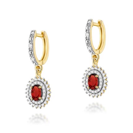 Cercei Aur 14k cu Garnet 1.00 ct si Diamante Naturale 0.44 ct