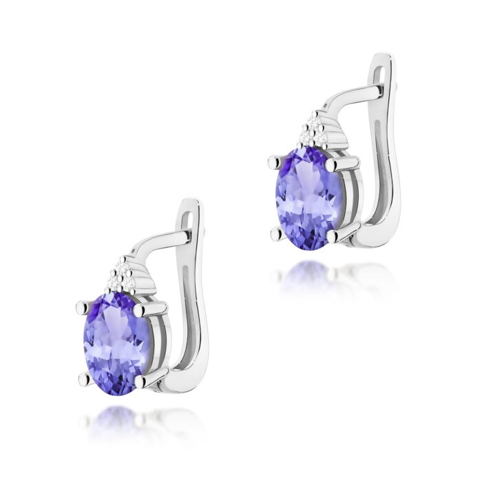 Cercei Aur 14K cu Tanzanit 1.40 ct si Diamante Naturale 0.05 ct - Imagine 3