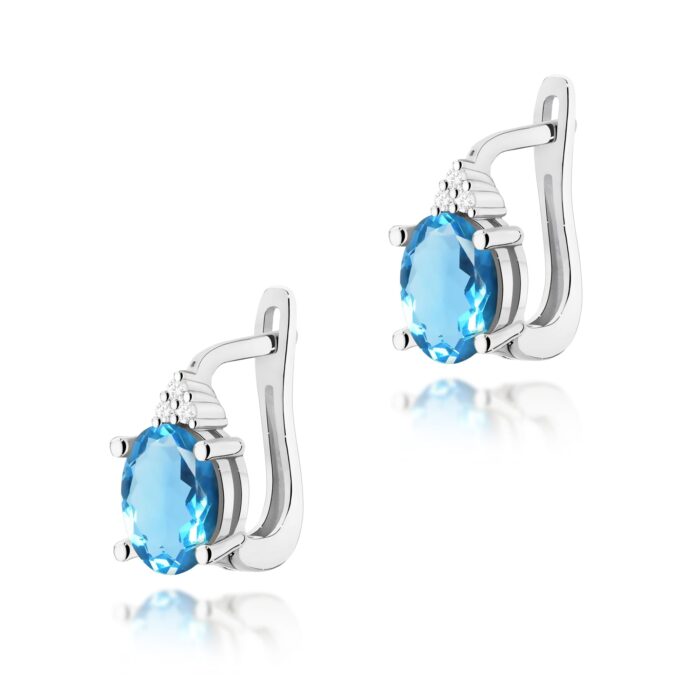 Cercei Aur 14K cu Topaz Albastru 1.80 ct si Diamante Naturale 0.05 ct - Imagine 3