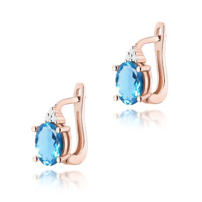 Cercei Aur 14K cu Topaz Albastru 1.80 ct si Diamante Naturale 0.05 ct - Imagine 5