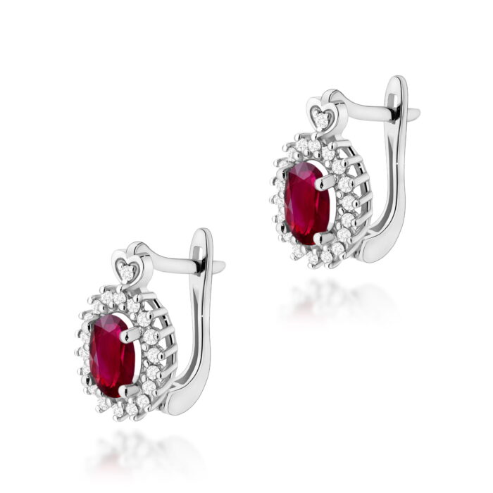 Cercei Aur 14K cu Rubin 1.20  ct si Diamante Naturale 0.19 ct - Imagine 3