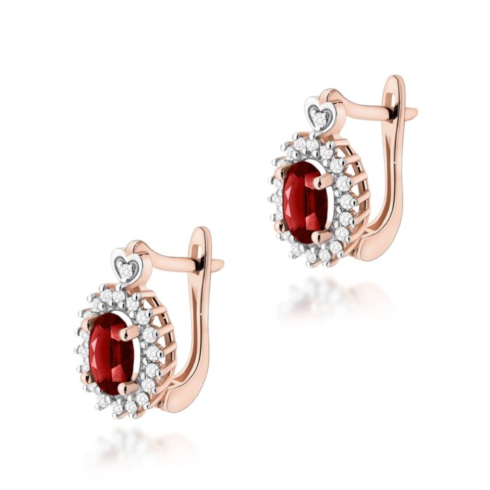 Cercei Aur 14K cu Garnet 1.00 ct si Diamante Naturale 0.19 ct - Imagine 5
