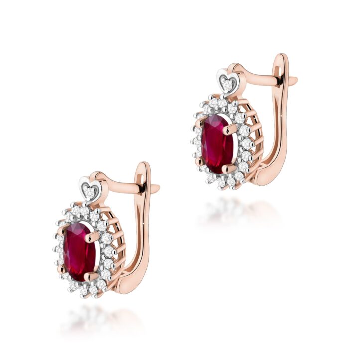 Cercei Aur 14K cu Rubin 1.20  ct si Diamante Naturale 0.19 ct - Imagine 5