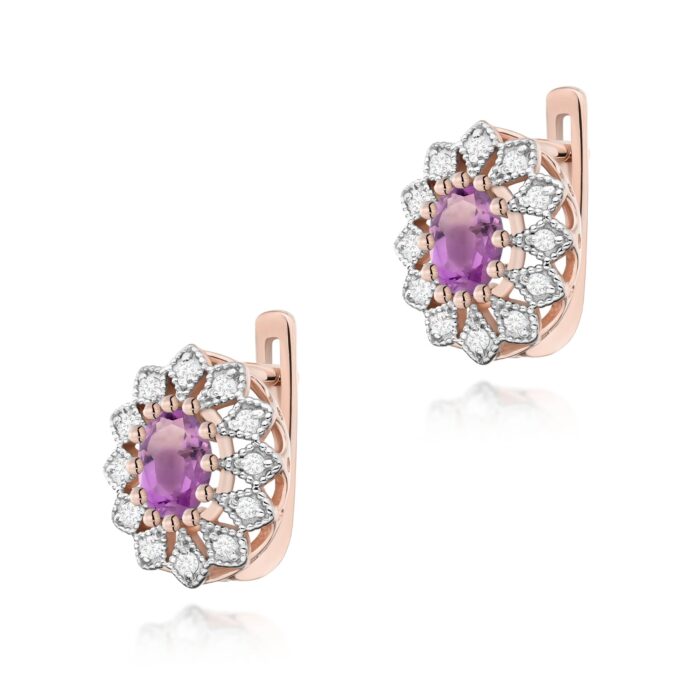 Cercei Aur 14K cu Ametist 0.80 ct si Diamante Naturale 0.20 ct - Imagine 3