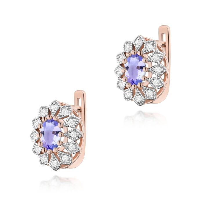 Cercei Aur 14K cu Tanzanit 0.80 ct si Diamante Naturale 0.20 ct - Imagine 3