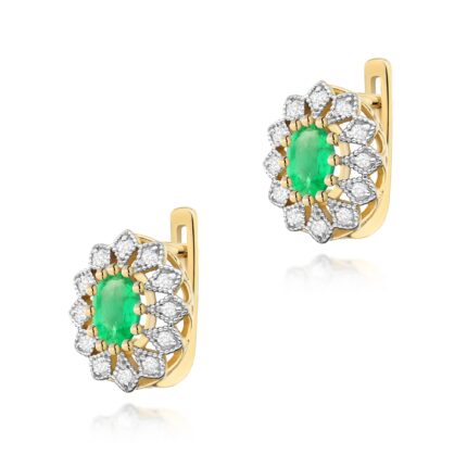 Cercei Aur 14K cu Smarald 0.80 ct si Diamante Naturale 0.20 ct