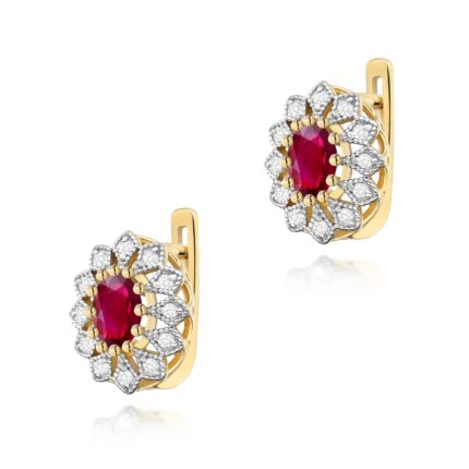 Cercei Aur 14K cu Rubin 1.20 ct si Diamante Naturale 0.20 ct