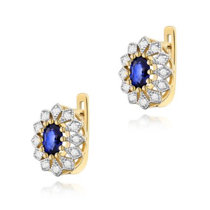 Cercei Aur 14K cu Safir 1.40 ct si Diamante Naturale 0.20 ct