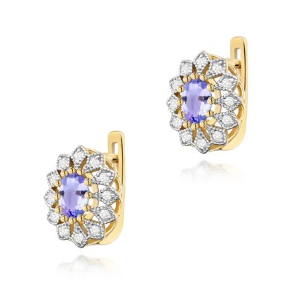 Cercei Aur 14K cu Tanzanit 0.80 ct si Diamante Naturale 0.20 ct