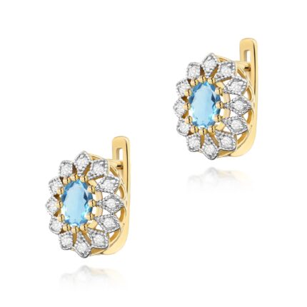 Cercei Aur 14K cu Topaz Albastru 1.00 ct si Diamante Naturale 0.20 ct