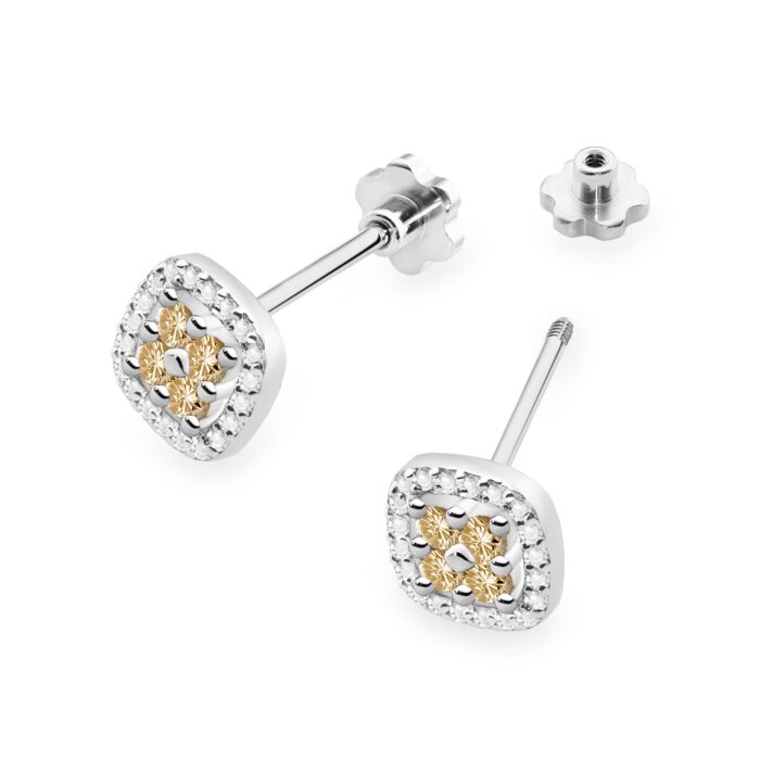 Cercei Aur 14k cu Diamante Naturale Maro 0.40 ct si Diamante Naturale Incolore 0.20 ct - Imagine 5