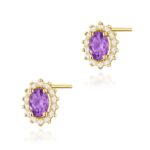 Cercei Aur 14k cu Ametist 0.80 ct si Diamante Naturale 0.20 ct