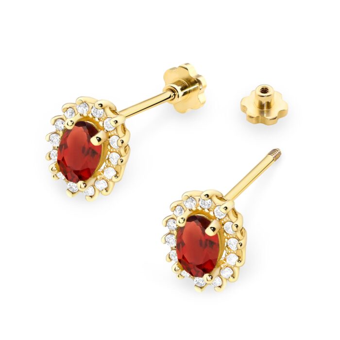 Cercei Aur 14k cu Garnet 1.00 ct si Diamante Naturale 0.20 ct - Imagine 2