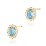 Cercei Aur 14k cu Topaz Albastru 1.00 ct si Diamante Naturale 0.20 ct