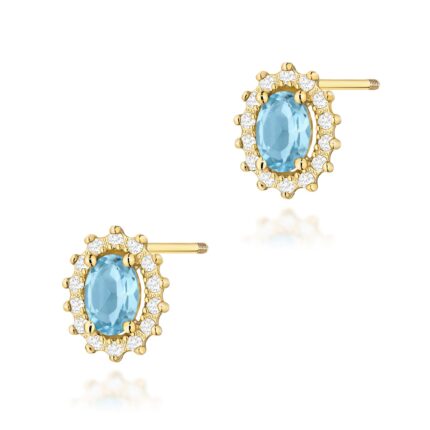 Cercei Aur 14k cu Topaz Albastru 1.00 ct si Diamante Naturale 0.20 ct