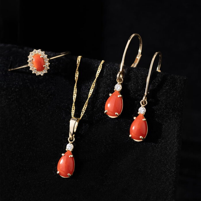 Cercei Aur 14K K0570 Coral 2 x 0.65ct - Imagine 4