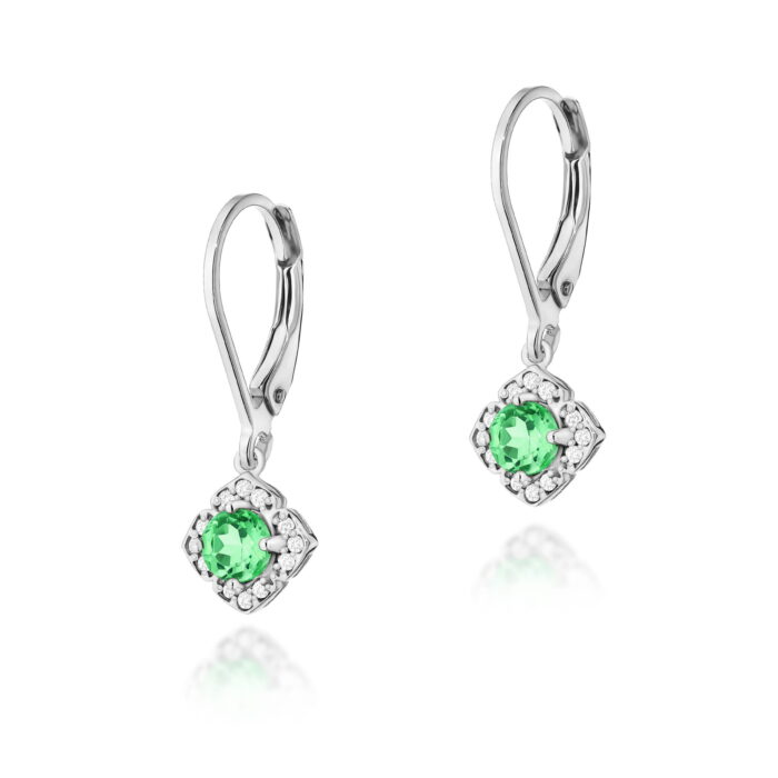Cercei Aur 14k cu Smarald 0.60 ct si Diamante Naturale 0.06 ct - Imagine 3