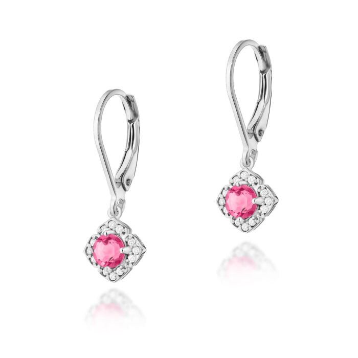 Cercei Aur 14k cu Topaz Roz 1.00 ct si Diamante Naturale 0.06 ct - Imagine 3