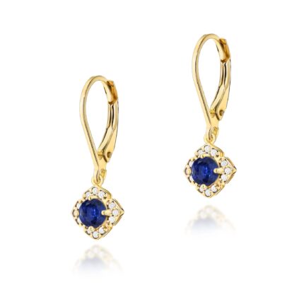 Cercei Aur 14k cu Safir 1.00 ct si Diamante Naturale 0.06 ct