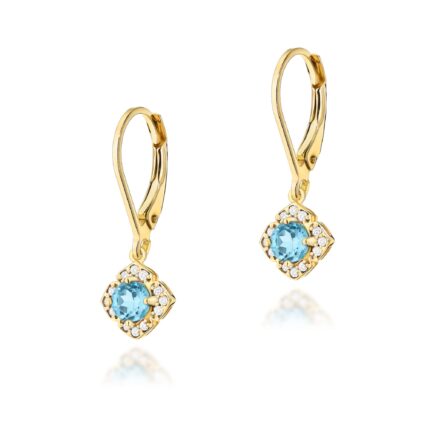 Cercei Aur 14k cu Topaz Albastru 0.50 ct si Diamante Naturale 0.06 ct