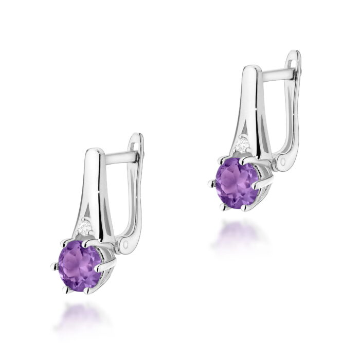 Cercei Aur 14k cu Ametist 1.00 ct si Diamante Naturale 0.03 ct - Imagine 3