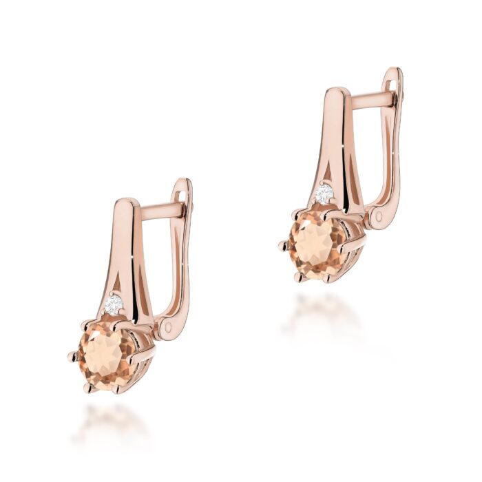 Cercei Aur 14k cu Morganit 0.80 ct si Diamante Naturale 0.03 ct - Imagine 5