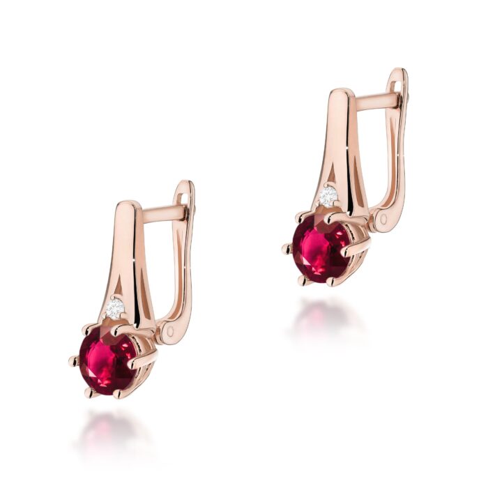 Cercei Aur 14k cu Rubin 1.20 ct si Diamante Naturale 0.03 ct - Imagine 5