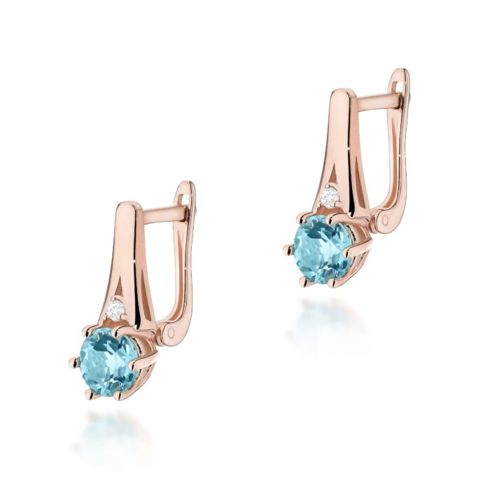 Cercei Aur 14k cu Topaz Albastru 1.00 ct si Diamante Naturale 0.03 ct - Imagine 5