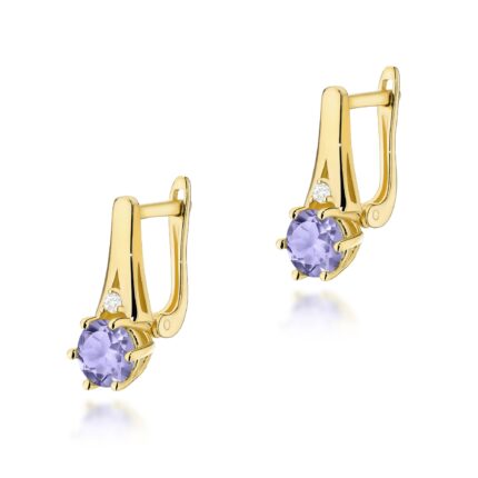 Cercei Aur 14k cu Tanzanit 1.00 ct si Diamante Naturale 0.03 ct